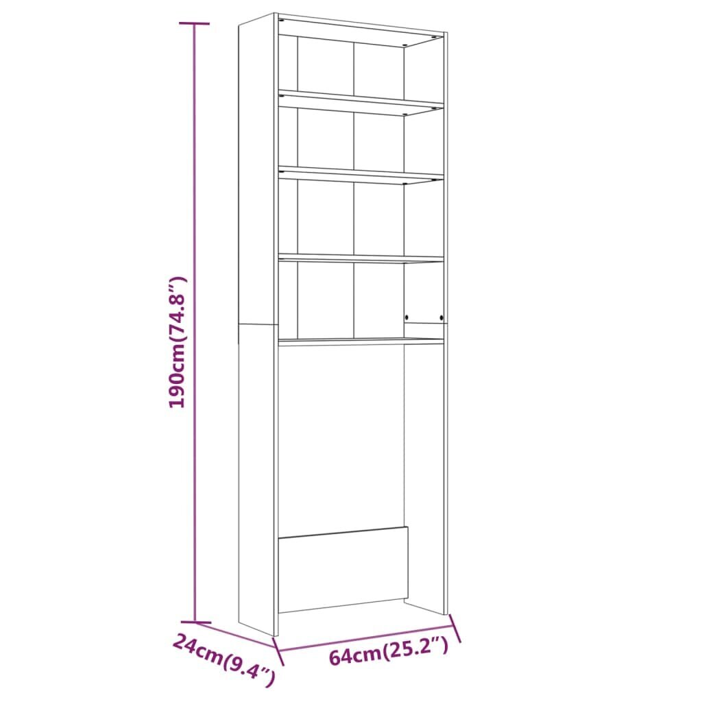 vidaXL pesumasinakapp, hall Sonoma, 64 x 24 x 190 cm цена и информация | Vannitoakapid | kaup24.ee