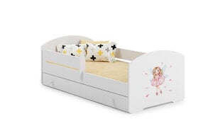 Детская кровать Luk с выдвижным ящиком, матрасом и барьерной защитой 164 см х 85 см х 63 см, принцесса с крыльями цена и информация | Детские кровати | kaup24.ee