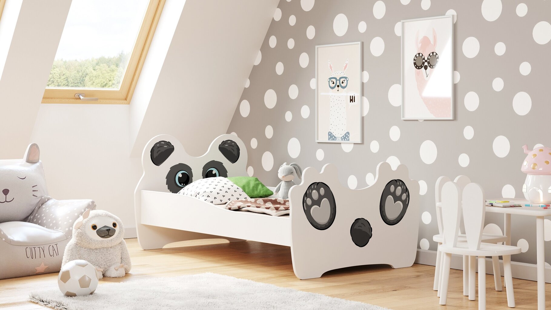 Laste voodi Loomad koos madratsiga 164 cm x 90 cm x 70 cm, panda hind ja info | Lastevoodid | kaup24.ee