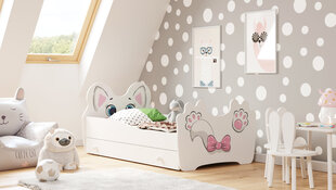 Детская кровать Animals с ящиком и матрасом 144 см x 80 см x 70 см, кот цена и информация | Детские кровати | kaup24.ee
