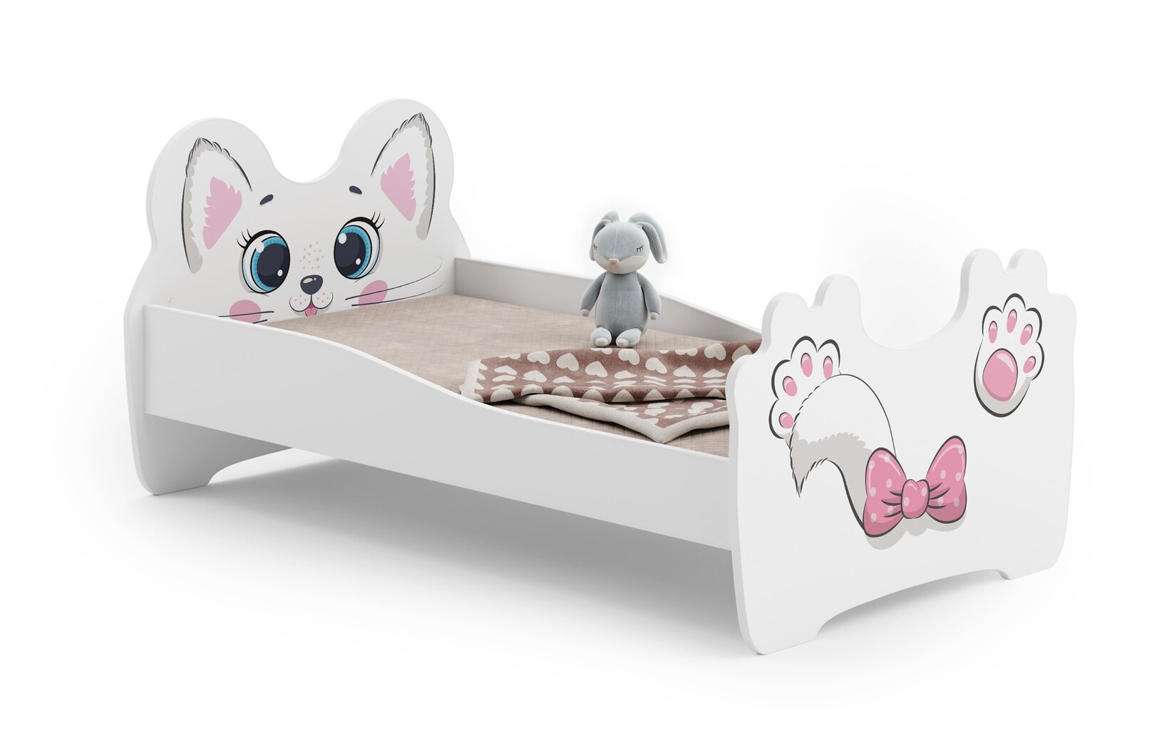 Laste voodi Loomad koos madratsiga 144 cm x 80 cm x 70 cm, kass цена и информация | Lastevoodid | kaup24.ee