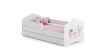 Детская кровать Fala с выдвижным ящиком, матрасом и барьерной защитой 144 см x 78 см x 65 см, принцесса с единорогом цена и информация | Детские кровати | kaup24.ee