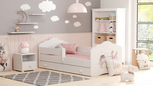 Детская кровать Fala с выдвижным ящиком, матрасом и барьерной защитой 144 см x 78 см x 65 см, принцесса с единорогом цена и информация | Детские кровати | kaup24.ee