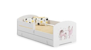 Детская кровать Luk с выдвижным ящиком, матрасом и барьерной защитой 144 см х 77 см х 56 см, принцесса с единорогом цена и информация | Детские кровати | kaup24.ee