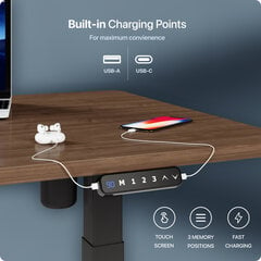 Регулируемый по высоте стол Desktronic с электроприводом, с разъемами USB A и C, Черные ноги, Ореховая столешница 120x60 см цена и информация | Компьютерные, письменные столы | kaup24.ee