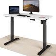 Reguleeritava kõrgusega laud „Desktronic“ elektrijuhtmega, USB A- ja C-pesadega, mustade jalgadega, Valge tööpinnaga 120x60 cm.