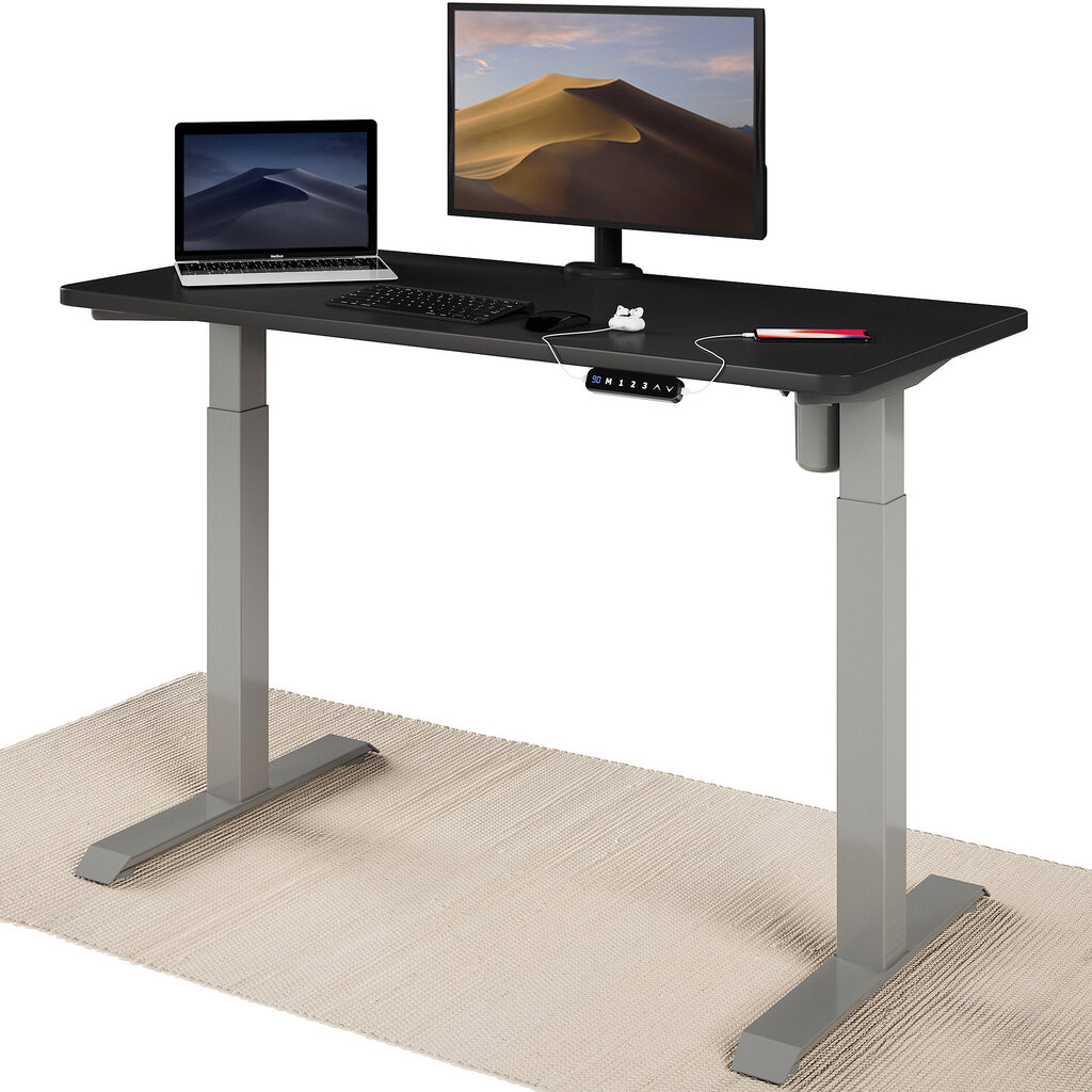 Reguleeritava kõrgusega laud „Desktronic“ elektrijuhtmega, USB A- ja C-pesadega, Hallid jala, musta tööpinnaga 120x60 cm hind ja info | Arvutilauad, kirjutuslauad | kaup24.ee