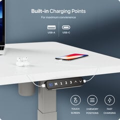 Регулируемый по высоте стол Desktronic с электроприводом, с разъемами USB A и C, Серые ноги, Белая столешница 120x60 см цена и информация | Компьютерные, письменные столы | kaup24.ee