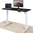 Reguleeritava kõrgusega laud „Desktronic“ elektrijuhtmega, USB A- ja C-pesadega, Valged jalad, Musta tööpinnaga 120x60 cm