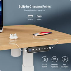 Регулируемый по высоте стол Desktronic с электроприводом, с разъемами USB A и C, 120x60 см цена и информация | Компьютерные, письменные столы | kaup24.ee