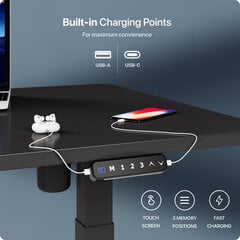 Регулируемый по высоте стол Desktronic с электроприводом, с разъемами USB A и C, Черные ноги, Черная столешница 140x70 см цена и информация | Компьютерные, письменные столы | kaup24.ee