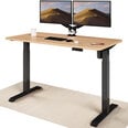 Reguleeritava kõrgusega laud „Desktronic“ elektrijuhtmega, USB A- ja C-pesadega, Mustade jalgadega, Tammepuidust tööpind 140x70 cm