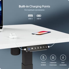 Регулируемый по высоте стол Desktronic с электроприводом, с разъемами USB A и C, Черные ноги, Белая столешница 140x70 см цена и информация | Компьютерные, письменные столы | kaup24.ee