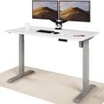 Reguleeritava kõrgusega laud „Desktronic“ elektrijuhtmega, USB A- ja C-pesadega, Hallid jala, Valge tööpinnaga 140x70 cm