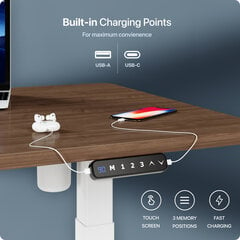 Регулируемый по высоте стол Desktronic с электроприводом, с разъемами USB A и C, Белые ноги, Ореховая столешница 140x70 см цена и информация | Компьютерные, письменные столы | kaup24.ee