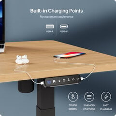 Регулируемый по высоте стол Desktronic с электроприводом, с разъемами USB A и C, Черные ноги, Дубовая столешница 160x80 см цена и информация | Компьютерные, письменные столы | kaup24.ee