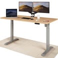 Reguleeritava kõrgusega laud „Desktronic“ elektrijuhtmega, USB A- ja C-pesadega, Hallid jala, Tammepuidust tööpind 160x80 cm
