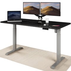 Reguleeritava kõrgusega laud „Desktronic“ elektrijuhtmega, USB A- ja C-pesadega, Hallid jala, Musta tööpinnaga 160x80 cm цена и информация | Компьютерные, письменные столы | kaup24.ee