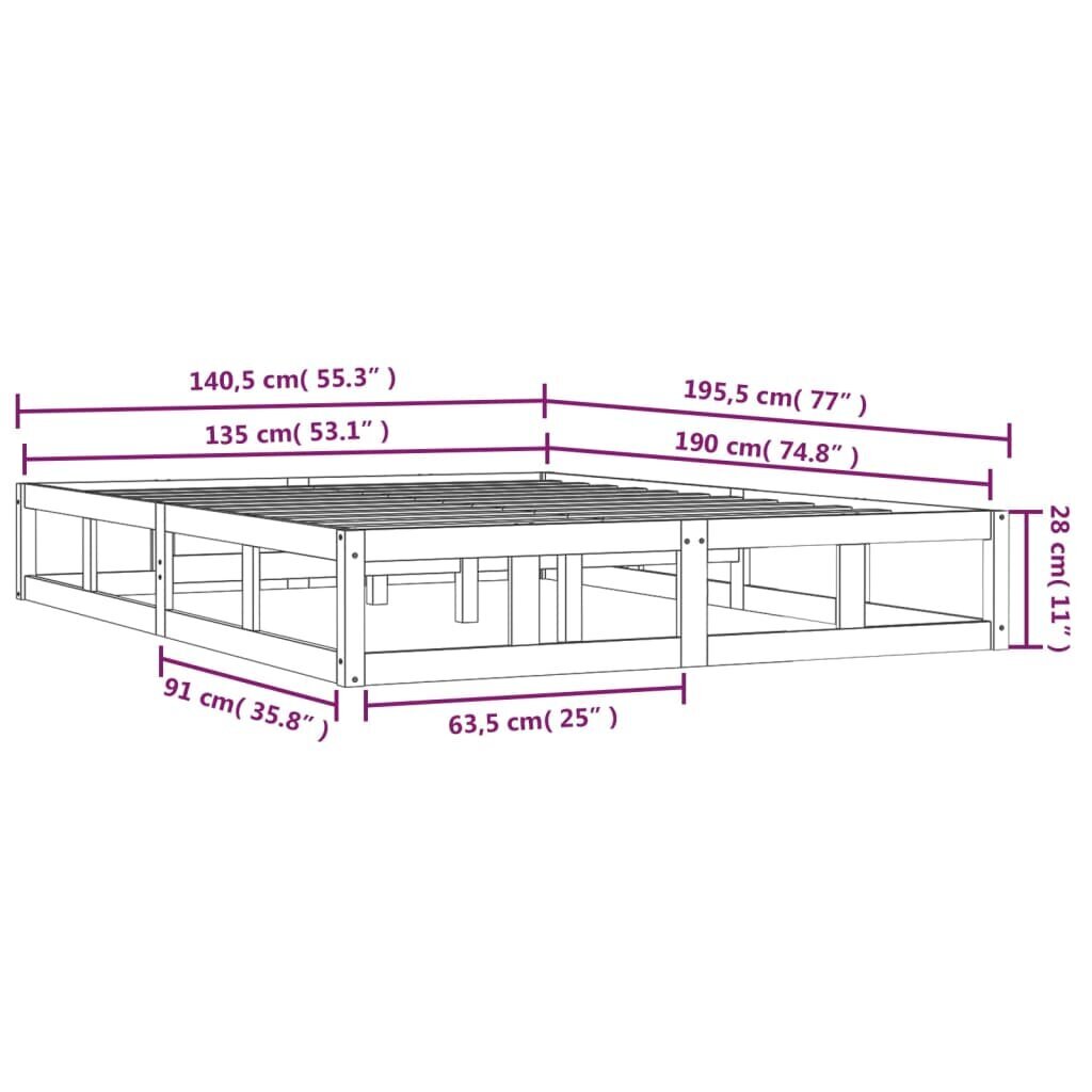 vidaXL voodiraam, 135 x 190 cm, männipuit hind ja info | Voodid | kaup24.ee