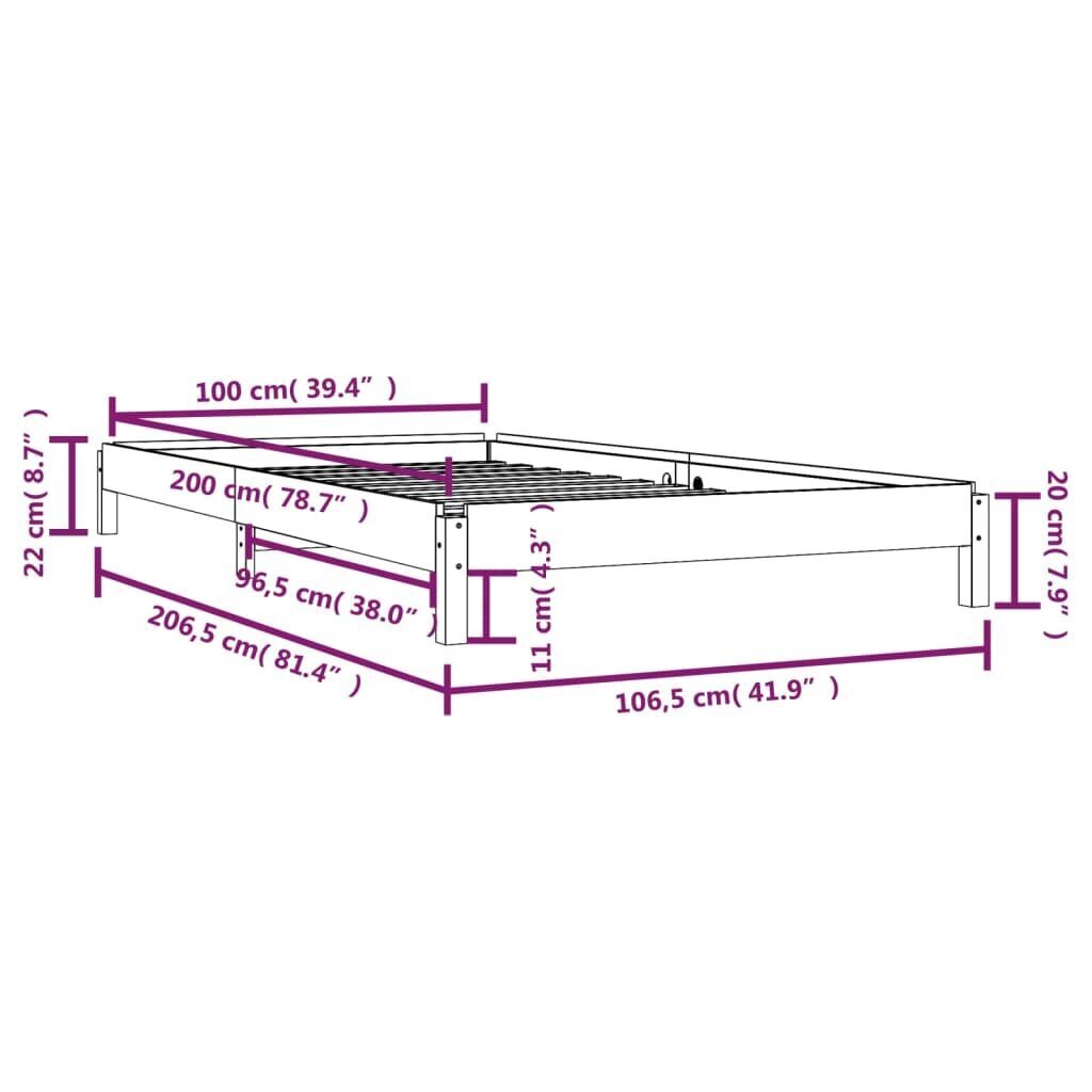 vidaXL virnastatav voodi, valge, 100 x 200 cm, männipuit hind ja info | Voodid | kaup24.ee