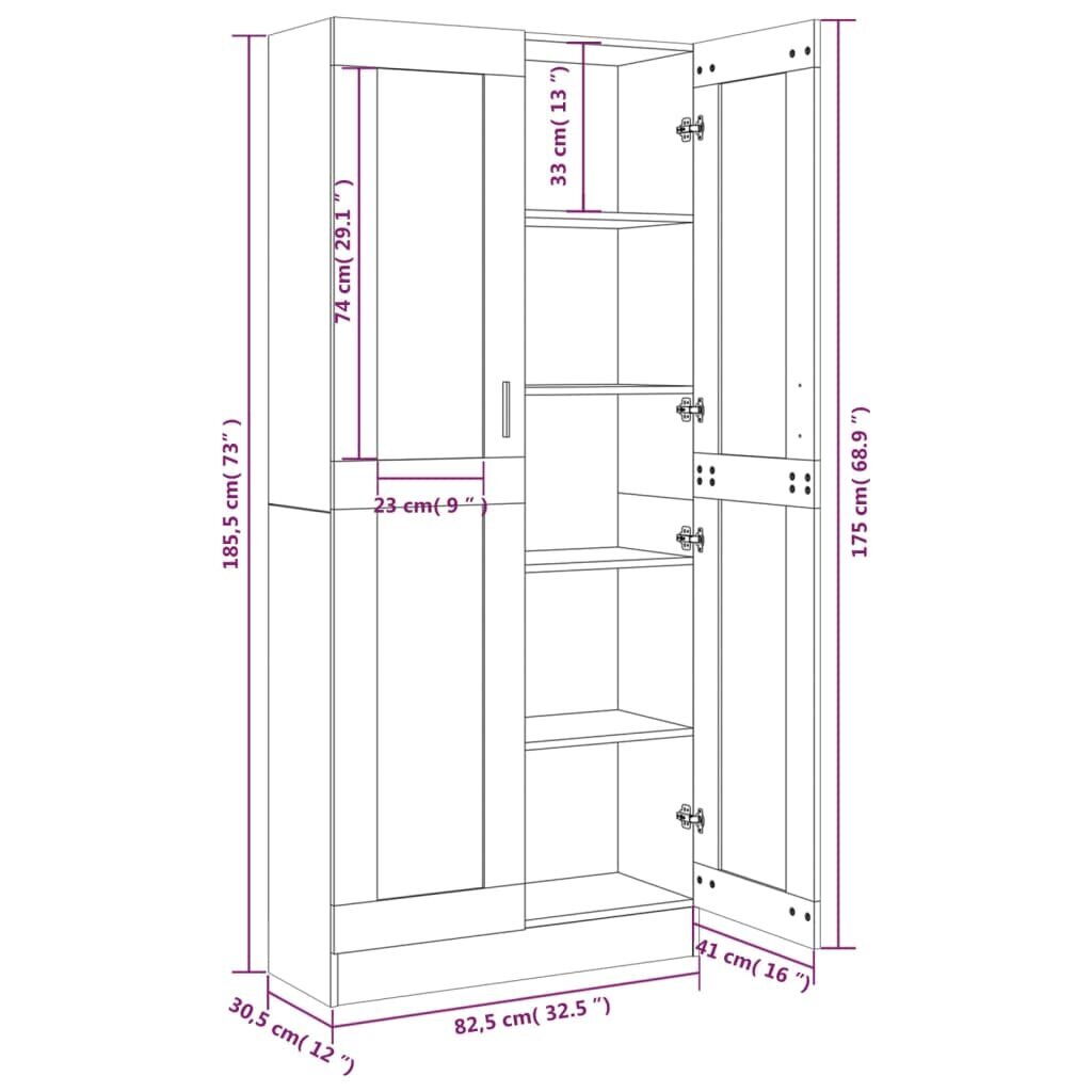 vidaXL vitriinkapp, hall Sonoma tamm, 82,5x30,5x185,5 cm, tehispuit hind ja info | Riiulid | kaup24.ee