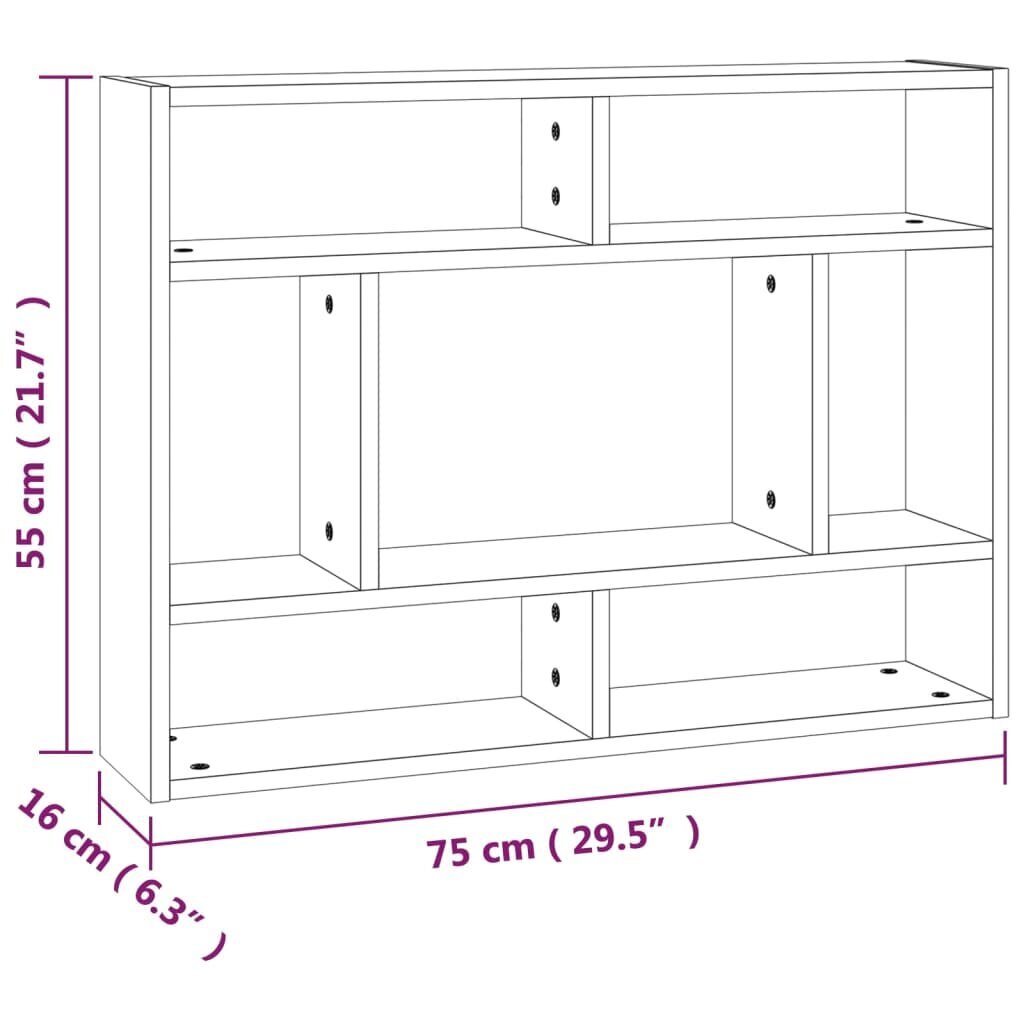 vidaXL seinariiul, suitsutatud tamm, 75 x 16 x 55 cm, tehispuit hind ja info | Riiulid | kaup24.ee