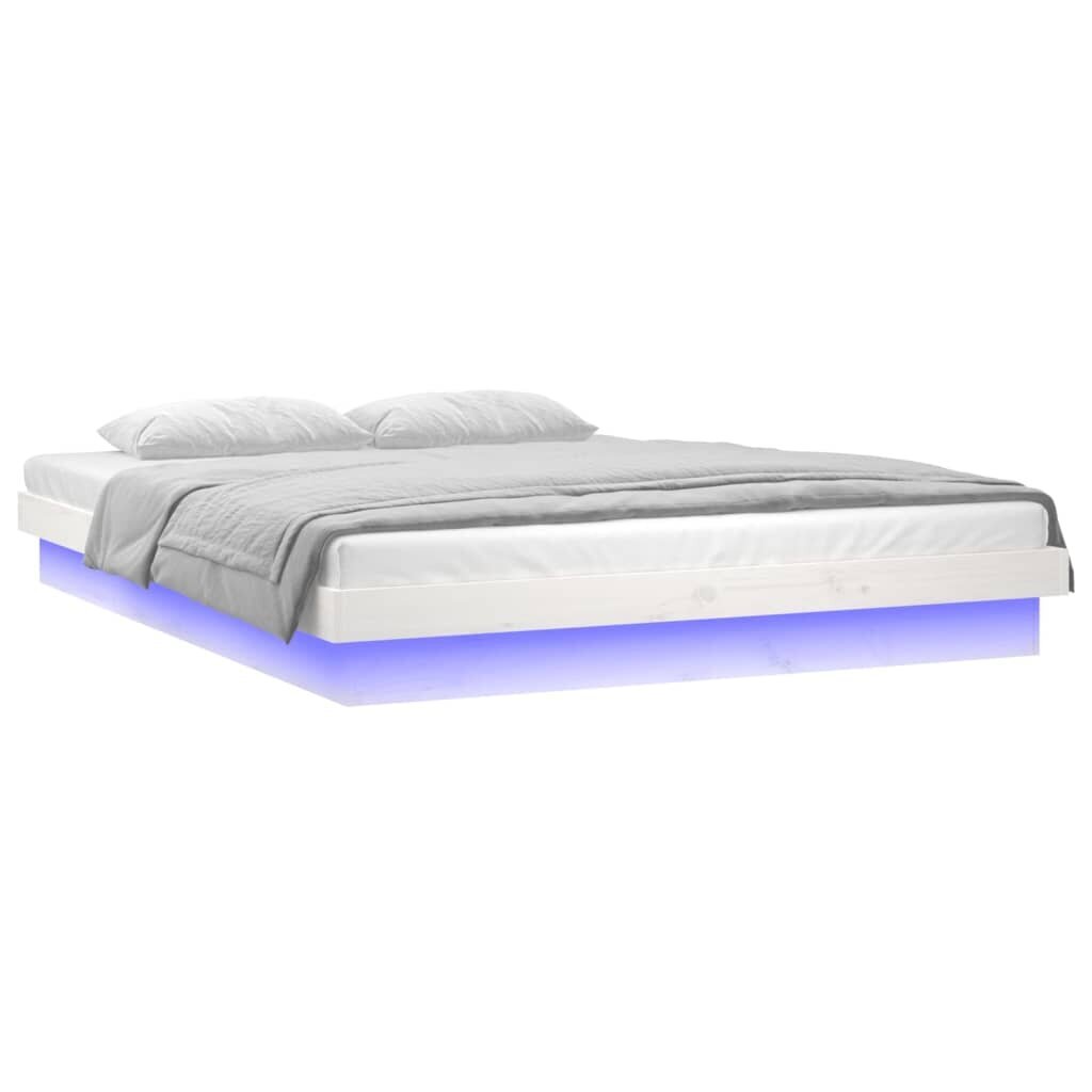 vidaXL LED-voodiraam, valge, 180 x 200 cm, väga lai, puit hind ja info | Voodid | kaup24.ee