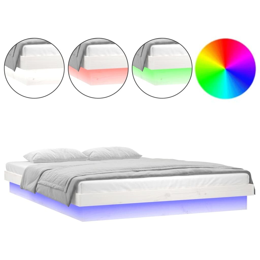 vidaXL LED-voodiraam, valge, 180 x 200 cm, väga lai, puit цена и информация | Voodid | kaup24.ee