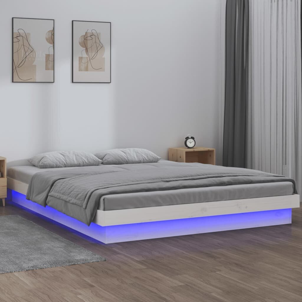 vidaXL LED-voodiraam, valge, 120 x 190 cm, männipuit цена и информация | Voodid | kaup24.ee