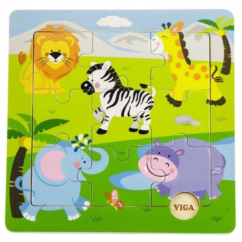 VIGA Handy Wooden Puzzle Wild Animals Safari ZOO 9 eset hind ja info | Imikute mänguasjad | kaup24.ee