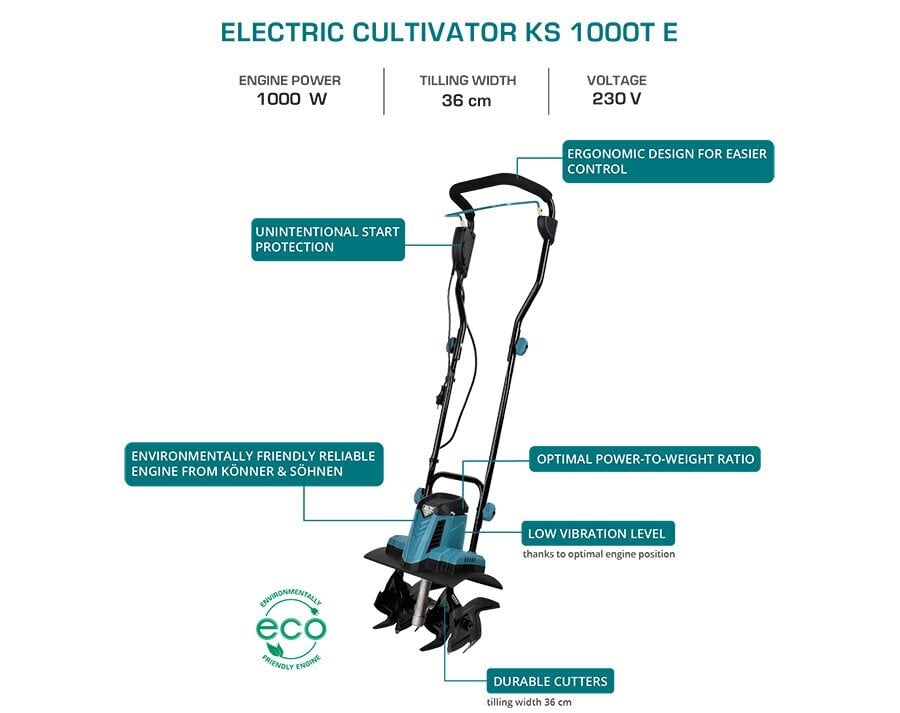 Elektriline kultivaator "Könner ja Söhnen" KS 1000T E цена и информация | Aeraatorid, mullafreesid | kaup24.ee