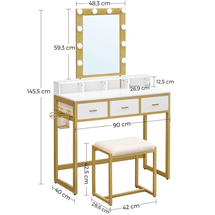 Tualettlaud tooli ja peegliga VASAGLE RVT014A10 hind ja info | Tualettlauad | kaup24.ee