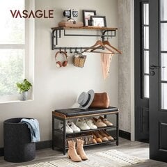 Полка настенная с 5 съемными крючками Vasagle черный, коричневый цена и информация | Вешалки для одежды | kaup24.ee