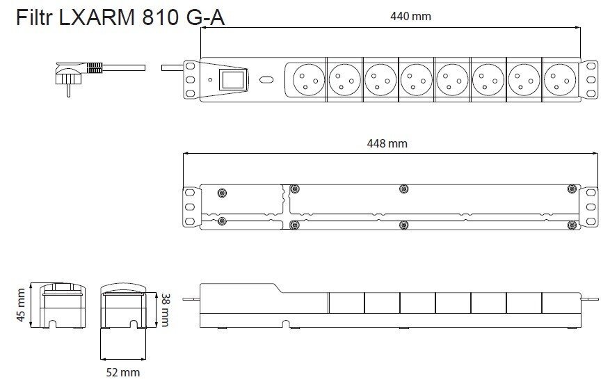 Lestar Ülepingekaitse LXARM 810, 3L, PDU, 3,0m, must hind ja info | Pikendusjuhtmed, kaablid | kaup24.ee