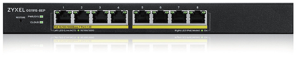 Zyxel GS1915-8EP Managed L2 Gigabit Ethernet (10/100/1000) Power over Ethernet (PoE) Black цена и информация | Lülitid (Switch) | kaup24.ee