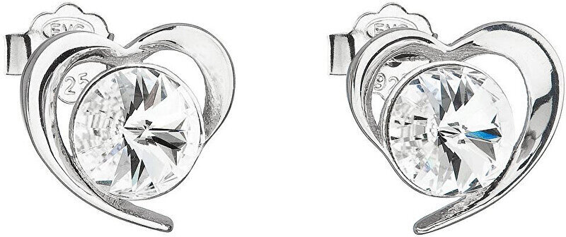 Evolution Group Swarovski valge südamega hõbekõrvarõngad 31259.1 цена и информация | Kõrvarõngad | kaup24.ee