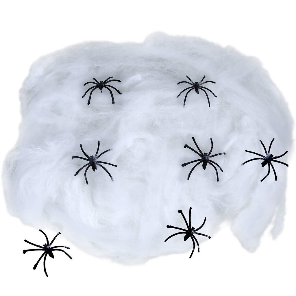 Украшение на Хэллоуин - белая сетка, 60 грамм, 2 черных паука цена |  kaup24.ee