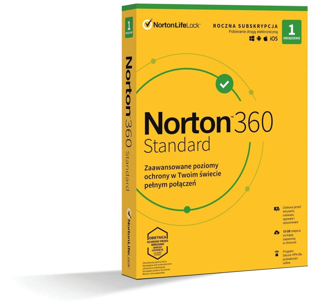 Norton 360 Standard 10 GB PL 1 kasutaja, 1 seade, 12 kuud 21408666 hind ja info | Viirusetõrjed | kaup24.ee