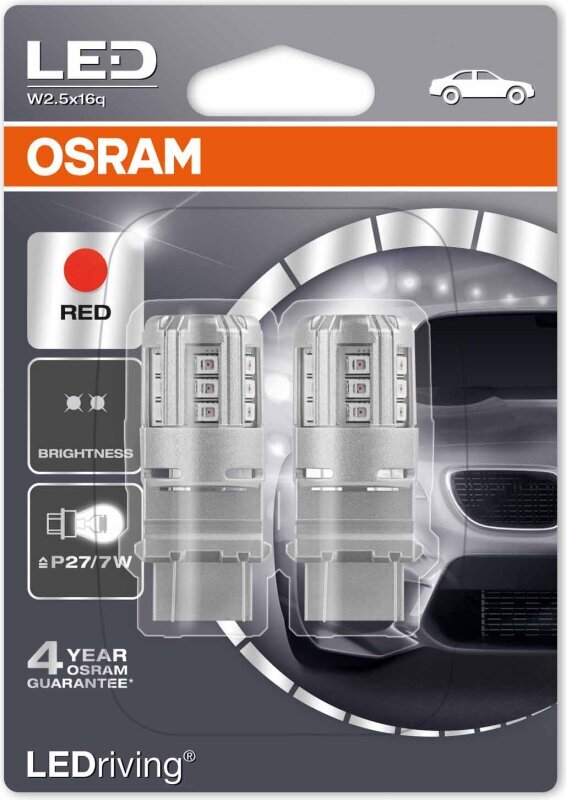 Osram LED punane pirn, P27/7W 12V 3W W2.5x16q, 3547R-02B hind ja info | Autopirnid | kaup24.ee