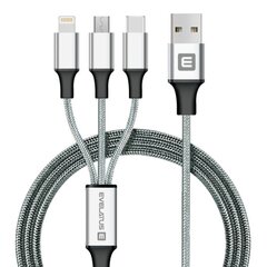 Кабель передачи данных Evelatus 3in1 (Ligtning, Type C, Micro USB ) LTM01, Серебристый цена и информация | Кабели для телефонов | kaup24.ee