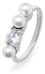 Элегантное стальное кольцо с цирконом и жемчугом Troli VEDR0341S цена и информация | Кольцо | kaup24.ee
