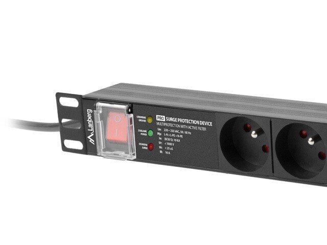 Lanberg Toiteriba PDU rack 19 tolli 1U 16A 7X 230V PL SPD-3MP 2m must hind ja info | Pikendusjuhtmed, kaablid | kaup24.ee