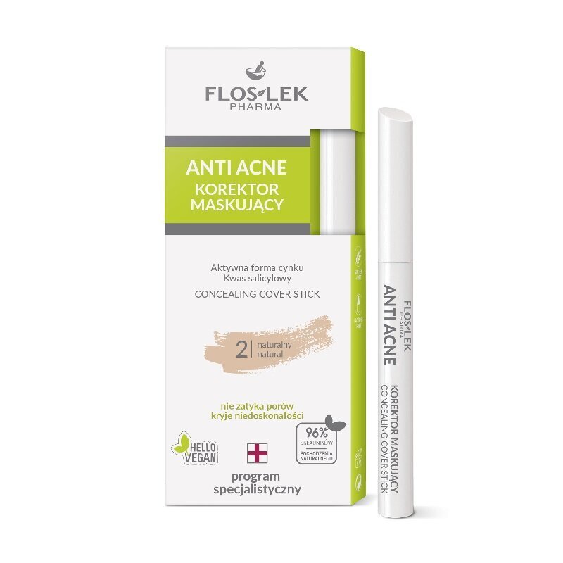 Peitevahend Floslek Anti Acne Concealing cover stick natural 2 hind ja info | Jumestuskreemid, puudrid | kaup24.ee