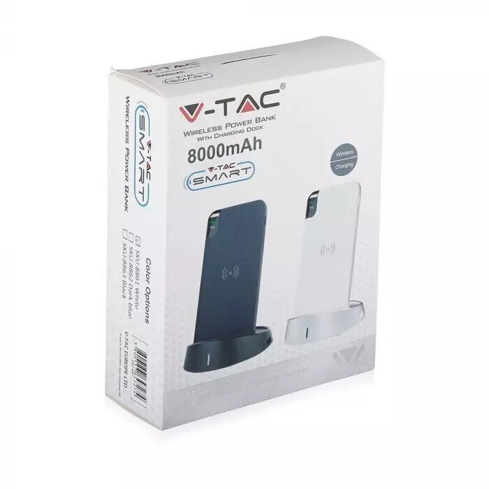 V-tac V-TAC Power Bank 8000 mAh 2.1A juhtmevaba must hind ja info | Akupangad | kaup24.ee