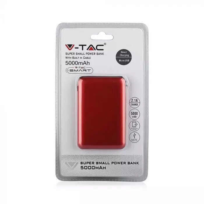 V-tac V-TAC Power Bank 5000 mAh 2,1A punane цена и информация | Akupangad | kaup24.ee