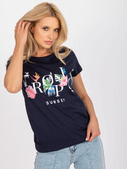 темно-синяя футболка с ярким принтом цена и информация | Женские футболки | kaup24.ee
