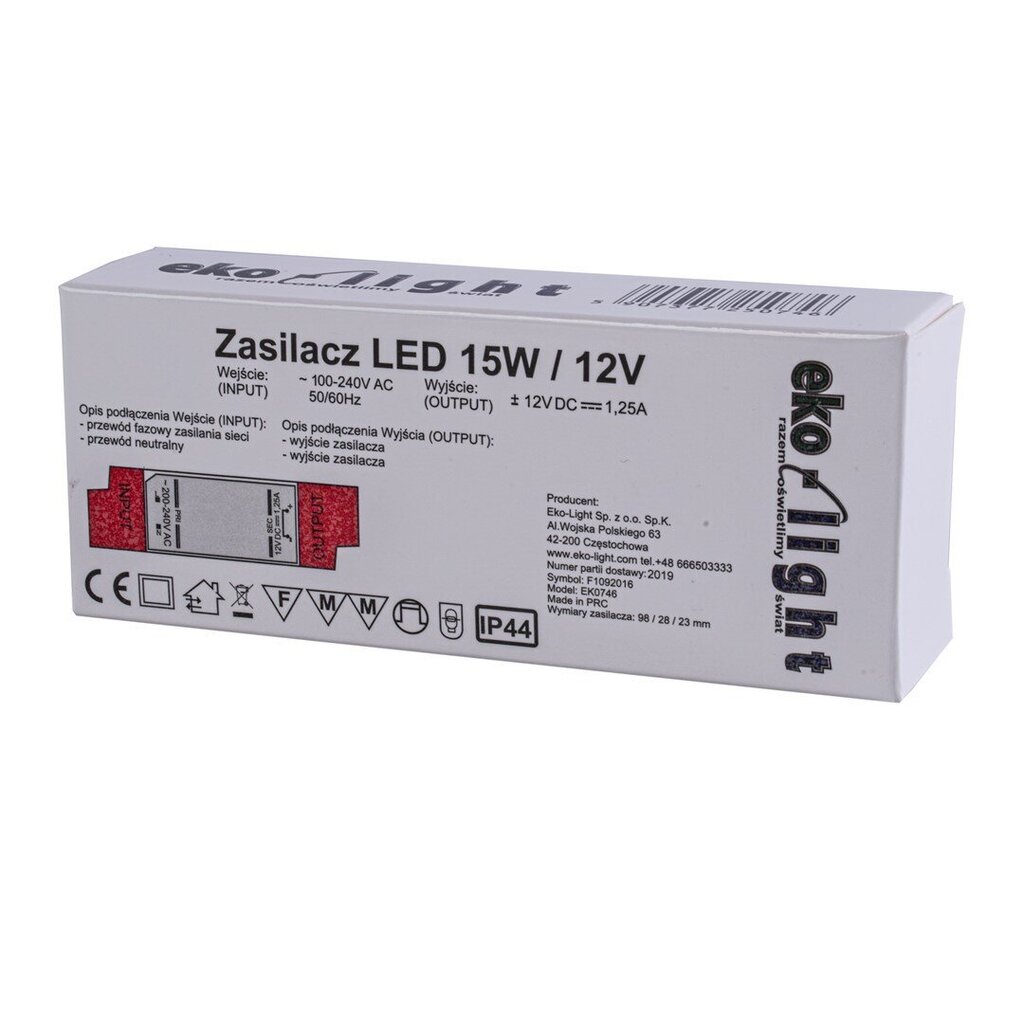 Eko-Light toiteallikas, LED 15W IP20 hind ja info | Süvistatavad ja LED valgustid | kaup24.ee