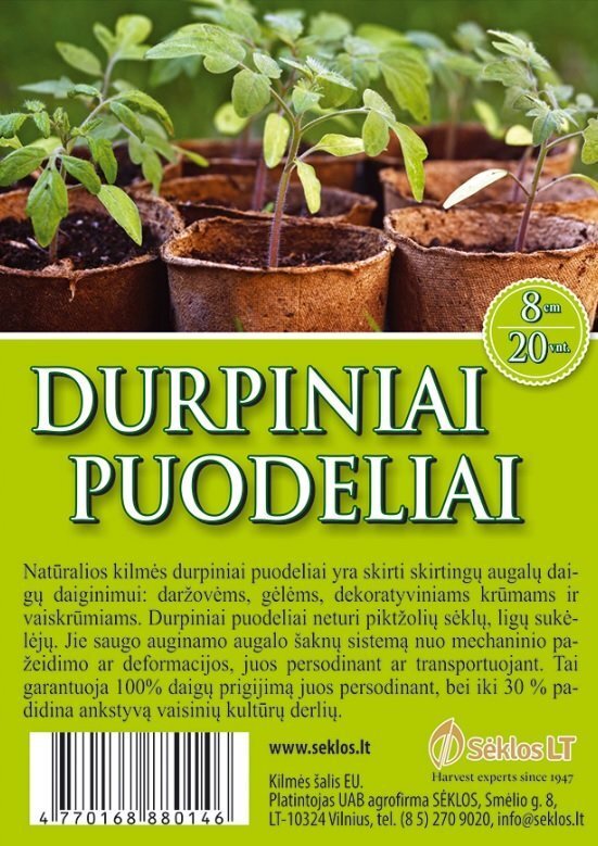 Pakendatud turbapotid 8cm, 20 tk цена и информация | Istutus- ja turbapotid | kaup24.ee