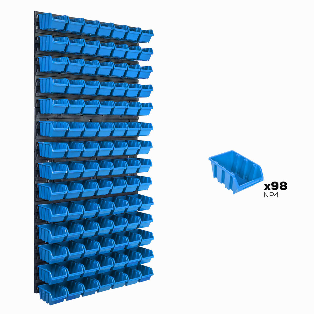 Hoiusüsteemi seinariiul 576 x 1170 mm | 98 tk. kastid | Virnastamiskastid, renniriiul, hoiukastid | Eriti tugevad seinapaneelid | Laiendatav riiul | Töökoja riiulid, laoriiulid, töökoja seinariiulid, pistikriiulid цена и информация | Tööriistakastid, tööriistahoidjad | kaup24.ee