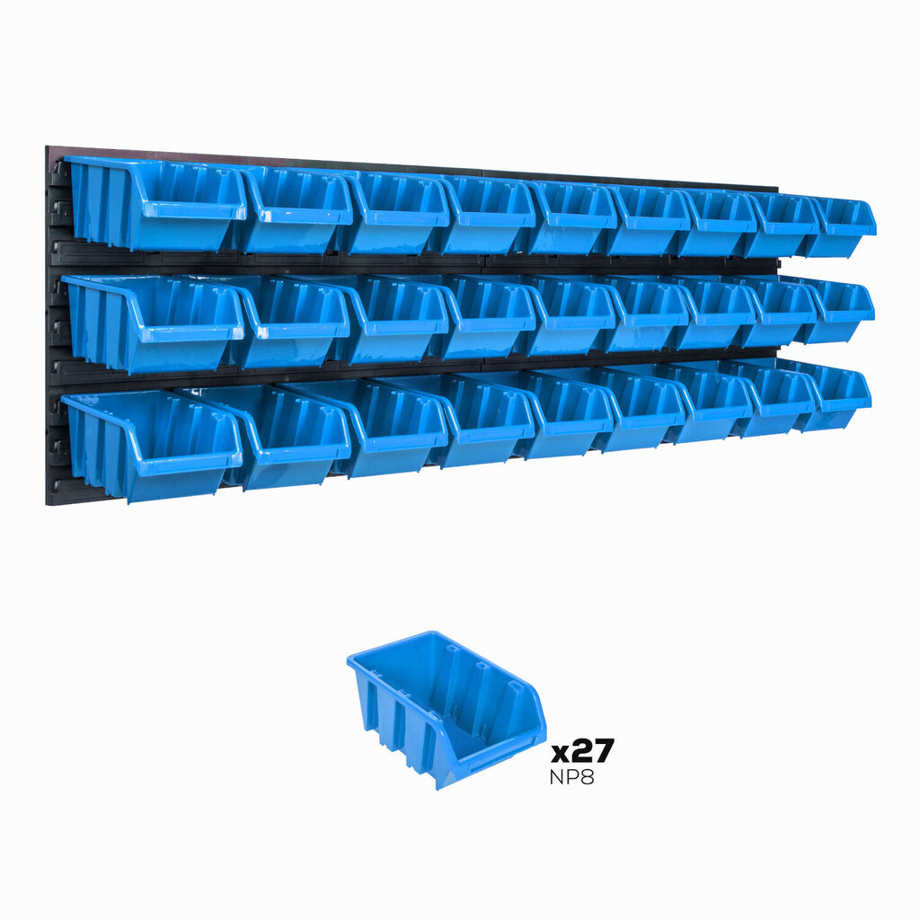 Hoiusüsteemi seinariiul 1152 x 390 mm | 27 tk. kastid | Virnastamiskastid, renniriiul, hoiukastid | Eriti tugevad seinapaneelid | Laiendatav riiul | Töökoja riiulid, laoriiulid, töökoja seinariiulid, pistikriiulid hind ja info | Tööriistakastid, tööriistahoidjad | kaup24.ee